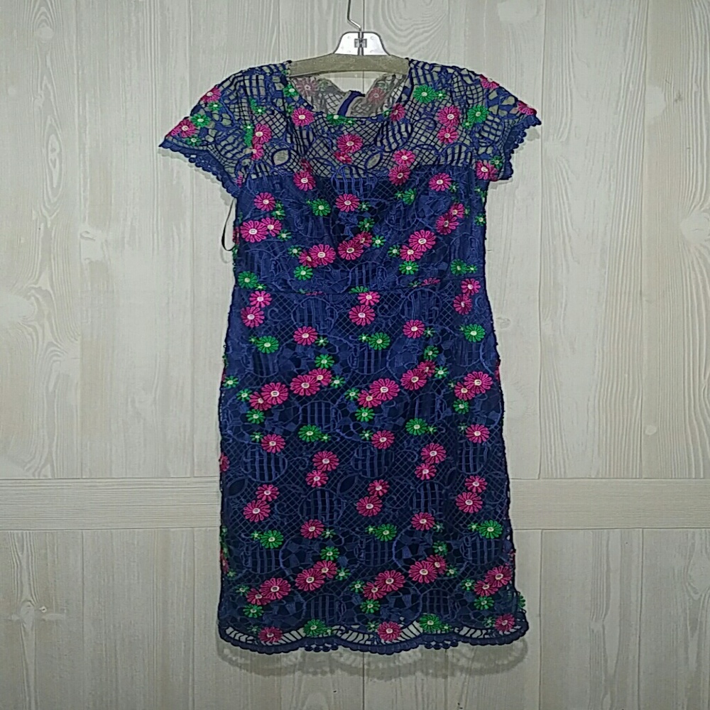 Blue pink and green floral dress